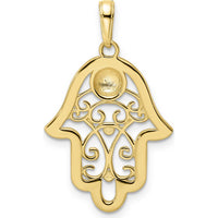 14K Yellow Gold and White Rhodium Diamond-Cut Evil Eye Filigree Hamsa Pendant - 30.9mm Length by Oro Pregiato