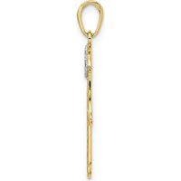 14K Yellow Gold and White Rhodium Diamond-Cut Evil Eye Filigree Hamsa Pendant with Symbolic Design by Oro Pregiato