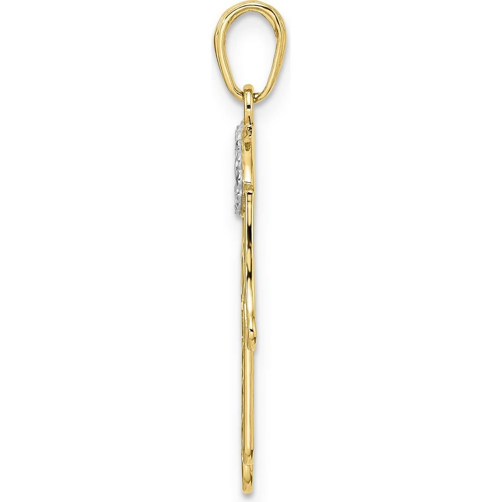 14K Yellow Gold and White Rhodium Diamond-Cut Evil Eye Filigree Hamsa Pendant with Symbolic Design by Oro Pregiato