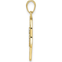 14K Yellow Gold and White Rhodium Diamond-Cut Evil Eye Hamsa Pendant by Oro Pregiato