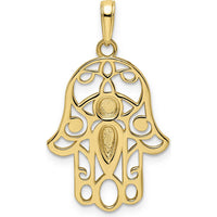 14K Yellow Gold and White Rhodium Diamond-Cut Evil Eye Hamsa Pendant by Oro Pregiato