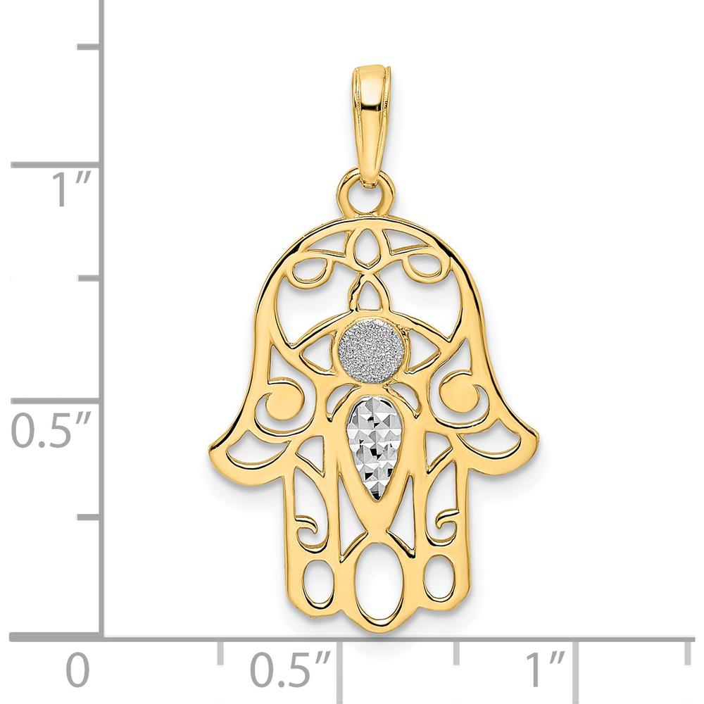 14K Yellow Gold and White Rhodium Diamond-Cut Evil Eye Hamsa Pendant by Oro Pregiato
