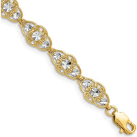 14K Yellow Gold and White Rhodium Diamond-Cut Fancy Filigree 7.25" Bracelet by Oro Pregiato