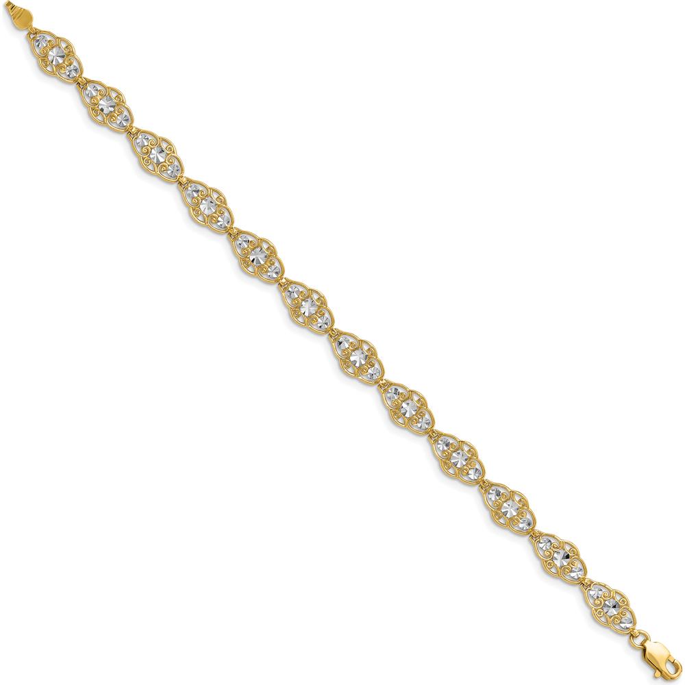 14K Yellow Gold and White Rhodium Diamond-Cut Fancy Filigree 7.25" Bracelet by Oro Pregiato