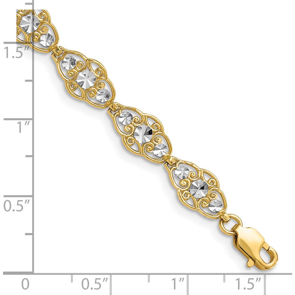 14K Yellow Gold and White Rhodium Diamond-Cut Fancy Filigree 7.25" Bracelet by Oro Pregiato