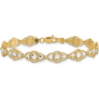14K Yellow Gold and White Rhodium Diamond-Cut Fancy Filigree 7.25" Bracelet by Oro Pregiato