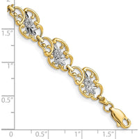 14K Yellow Gold and White Rhodium Diamond-Cut Fancy Floral Filigree Bracelet - 7.25 Inches Long by Oro Pregiato