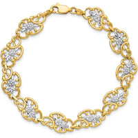14K Yellow Gold and White Rhodium Diamond-Cut Fancy Floral Filigree Bracelet - 7.25 Inches Long by Oro Pregiato