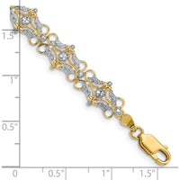 14K Yellow Gold and White Rhodium Diamond-Cut Fancy Link 7.5" Bracelet by Oro Pregiato