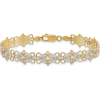 14K Yellow Gold and White Rhodium Diamond-Cut Fancy Link 7.5" Bracelet by Oro Pregiato