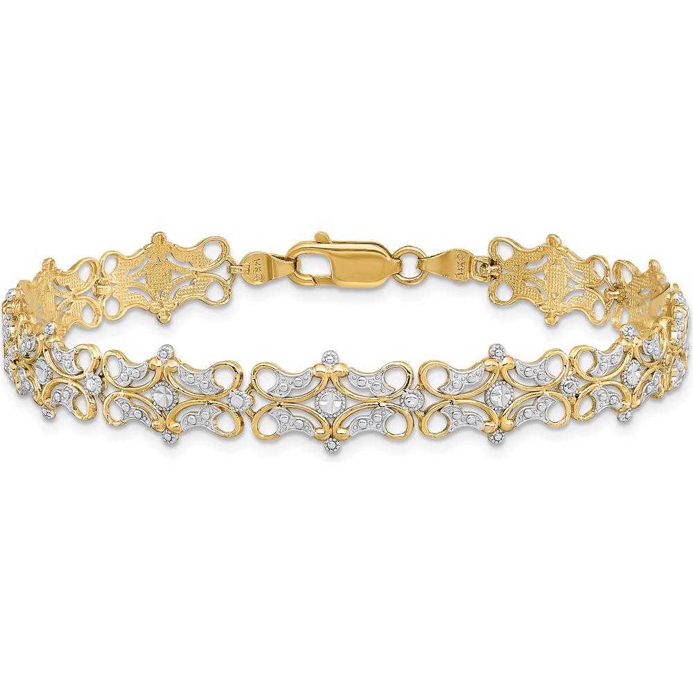 14K Yellow Gold and White Rhodium Diamond-Cut Fancy Link 7.5" Bracelet by Oro Pregiato