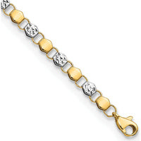 14K Yellow Gold and White Rhodium Diamond-Cut Fancy Link 7.5" Bracelet by Oro Pregiato