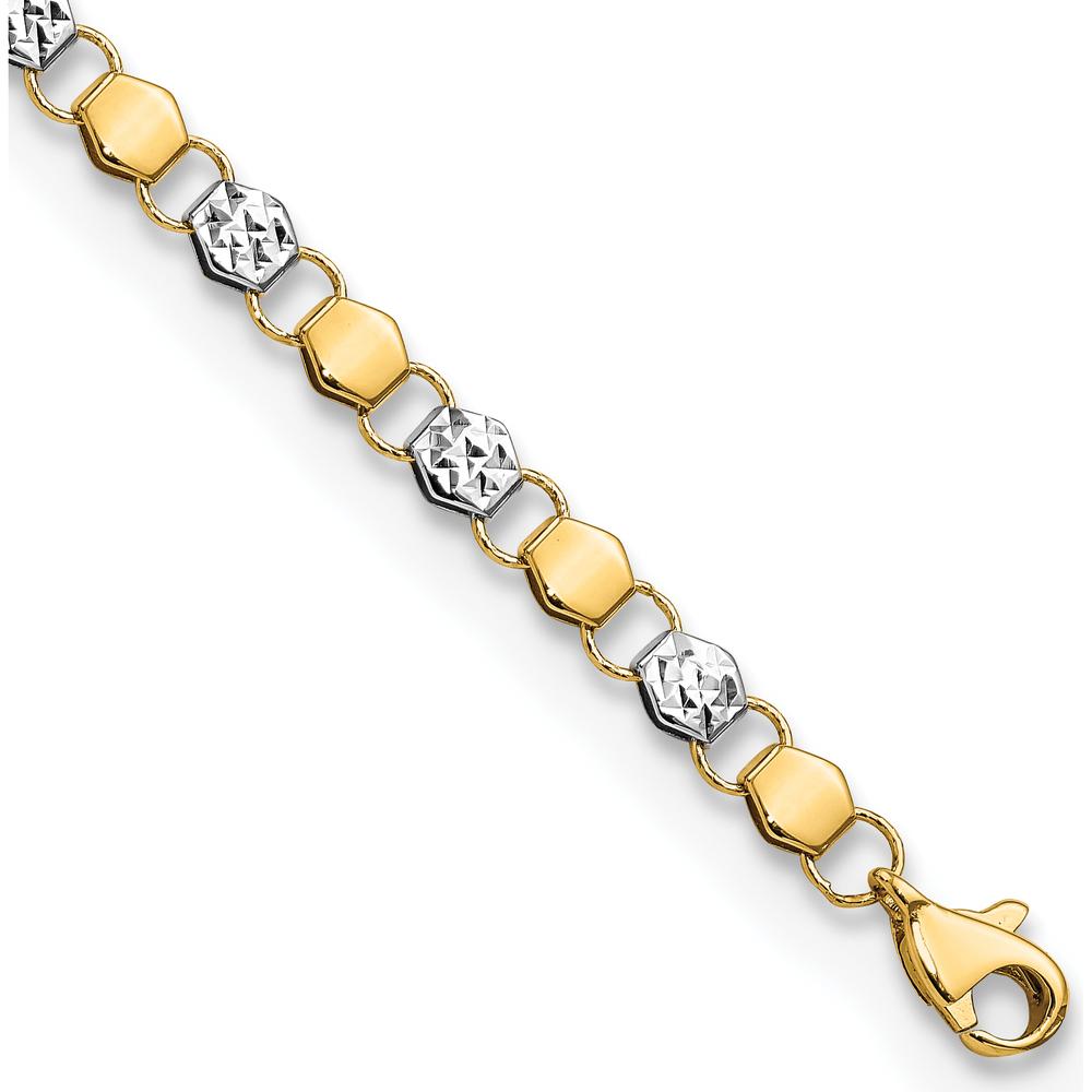 14K Yellow Gold and White Rhodium Diamond-Cut Fancy Link 7.5" Bracelet by Oro Pregiato