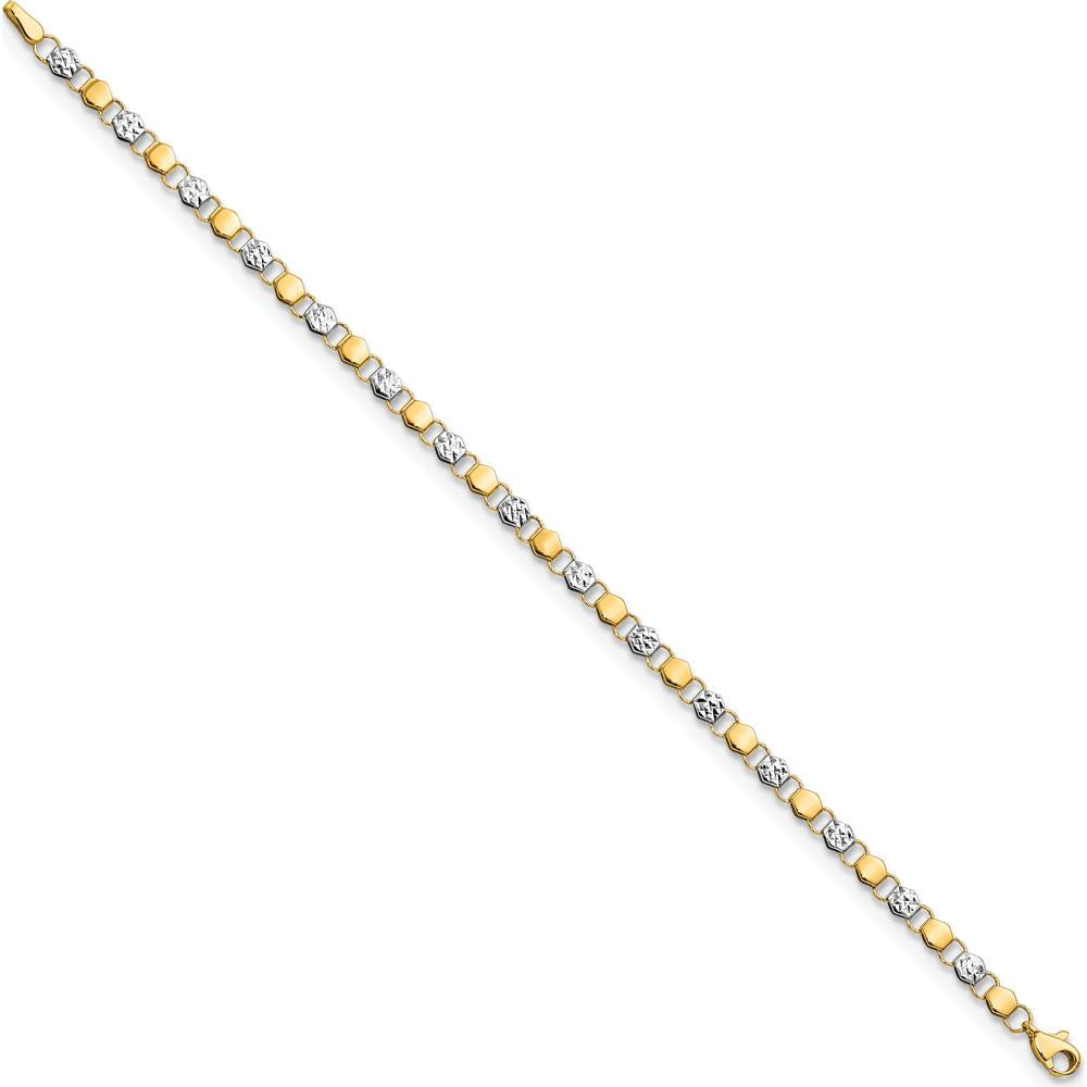 14K Yellow Gold and White Rhodium Diamond-Cut Fancy Link 7.5" Bracelet by Oro Pregiato