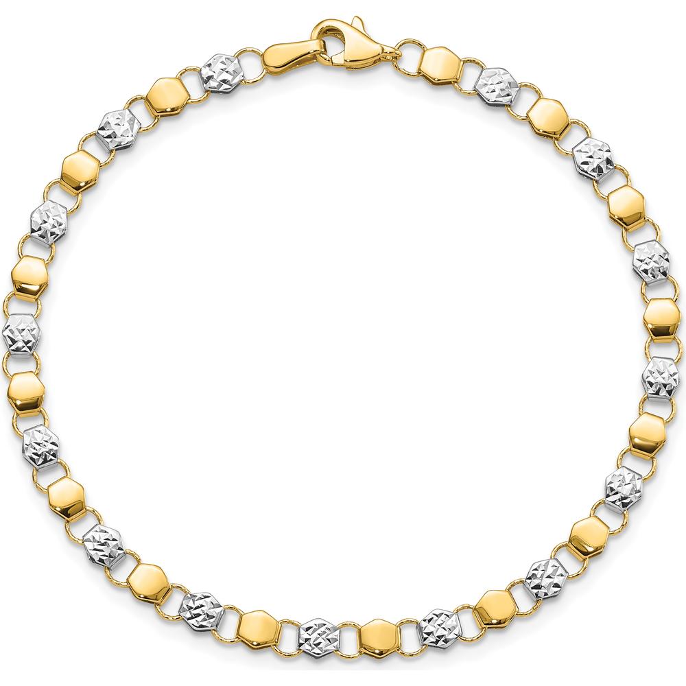 14K Yellow Gold and White Rhodium Diamond-Cut Fancy Link 7.5" Bracelet by Oro Pregiato