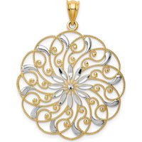 14K Yellow Gold and White Rhodium Diamond-Cut Fancy Swirl Pendant - 38mm Length by Oro Pregiato