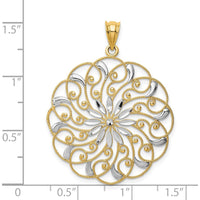 14K Yellow Gold and White Rhodium Diamond-Cut Fancy Swirl Pendant - 38mm Length by Oro Pregiato