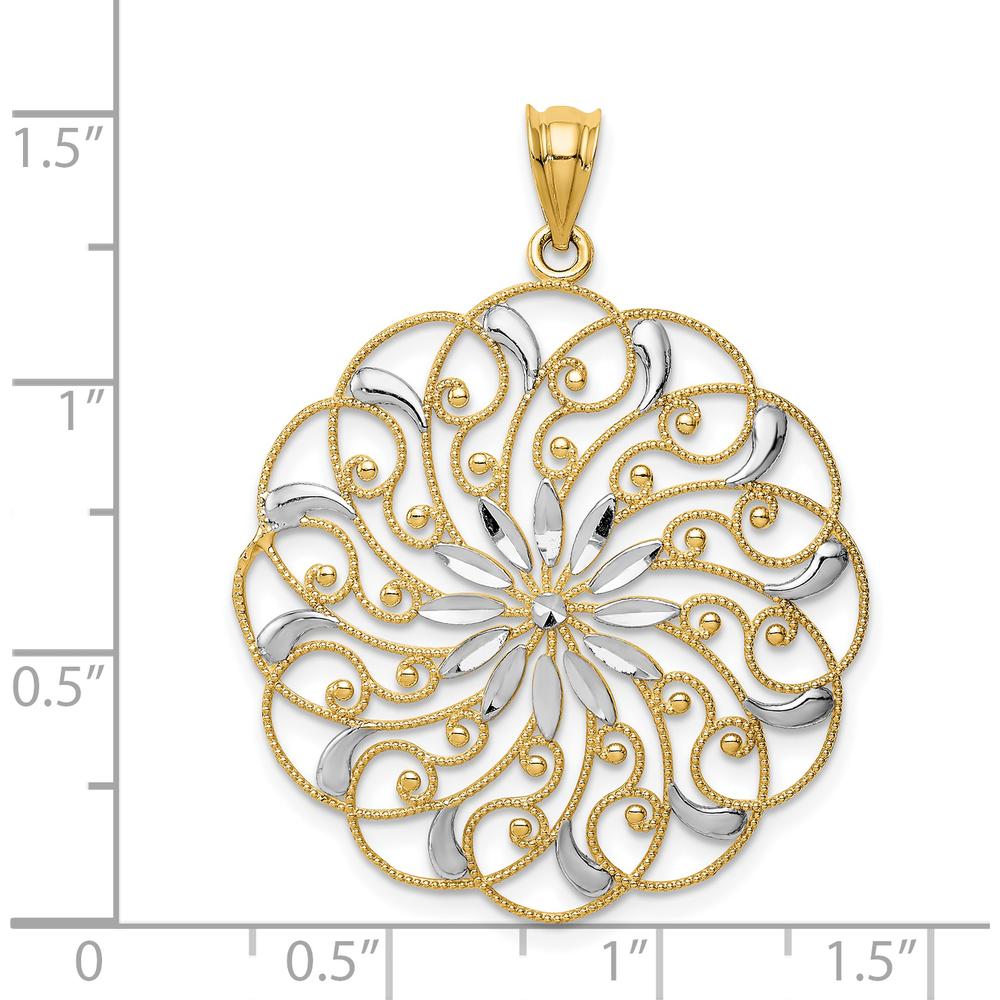 14K Yellow Gold and White Rhodium Diamond-Cut Fancy Swirl Pendant - 38mm Length by Oro Pregiato