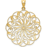 14K Yellow Gold and White Rhodium Diamond-Cut Fancy Swirl Pendant - 38mm Length by Oro Pregiato