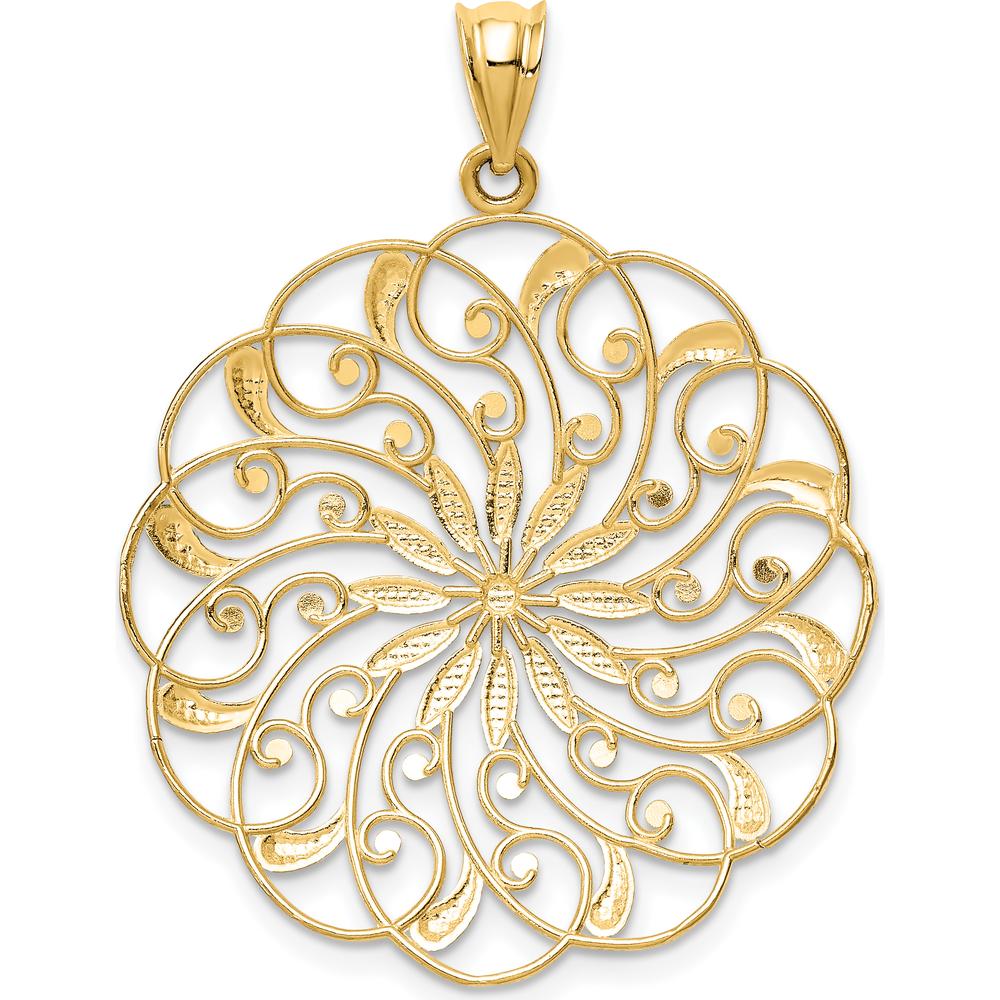 14K Yellow Gold and White Rhodium Diamond-Cut Fancy Swirl Pendant - 38mm Length by Oro Pregiato