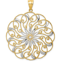 14K Yellow Gold and White Rhodium Diamond-Cut Fancy Swirl Pendant - 50mm Length by Oro Pregiato