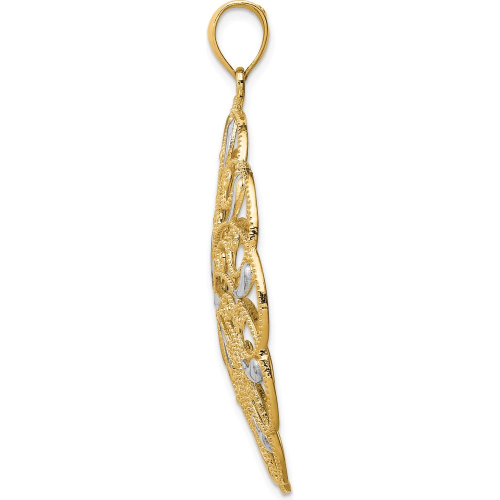 14K Yellow Gold and White Rhodium Diamond-Cut Fancy Swirl Pendant - 50mm Length by Oro Pregiato