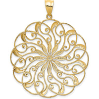 14K Yellow Gold and White Rhodium Diamond-Cut Fancy Swirl Pendant - 50mm Length by Oro Pregiato