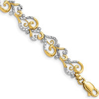 14K Yellow Gold and White Rhodium Diamond-Cut Fancy Swirls 7.5" Bracelet by Oro Pregiato