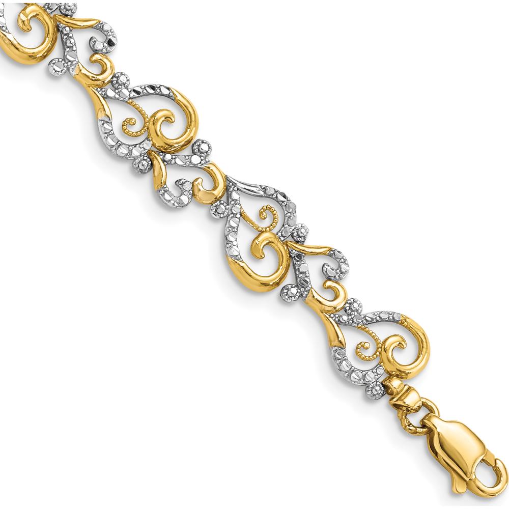 14K Yellow Gold and White Rhodium Diamond-Cut Fancy Swirls 7.5" Bracelet by Oro Pregiato