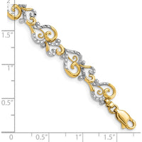 14K Yellow Gold and White Rhodium Diamond-Cut Fancy Swirls 7.5" Bracelet by Oro Pregiato