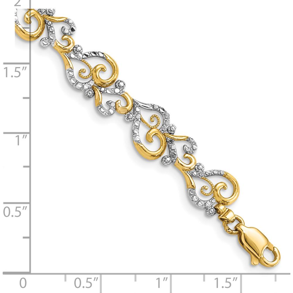 14K Yellow Gold and White Rhodium Diamond-Cut Fancy Swirls 7.5" Bracelet by Oro Pregiato