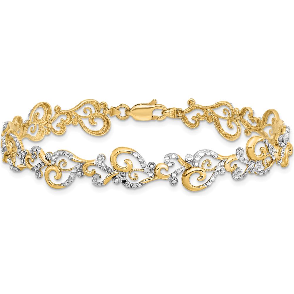 14K Yellow Gold and White Rhodium Diamond-Cut Fancy Swirls 7.5" Bracelet by Oro Pregiato
