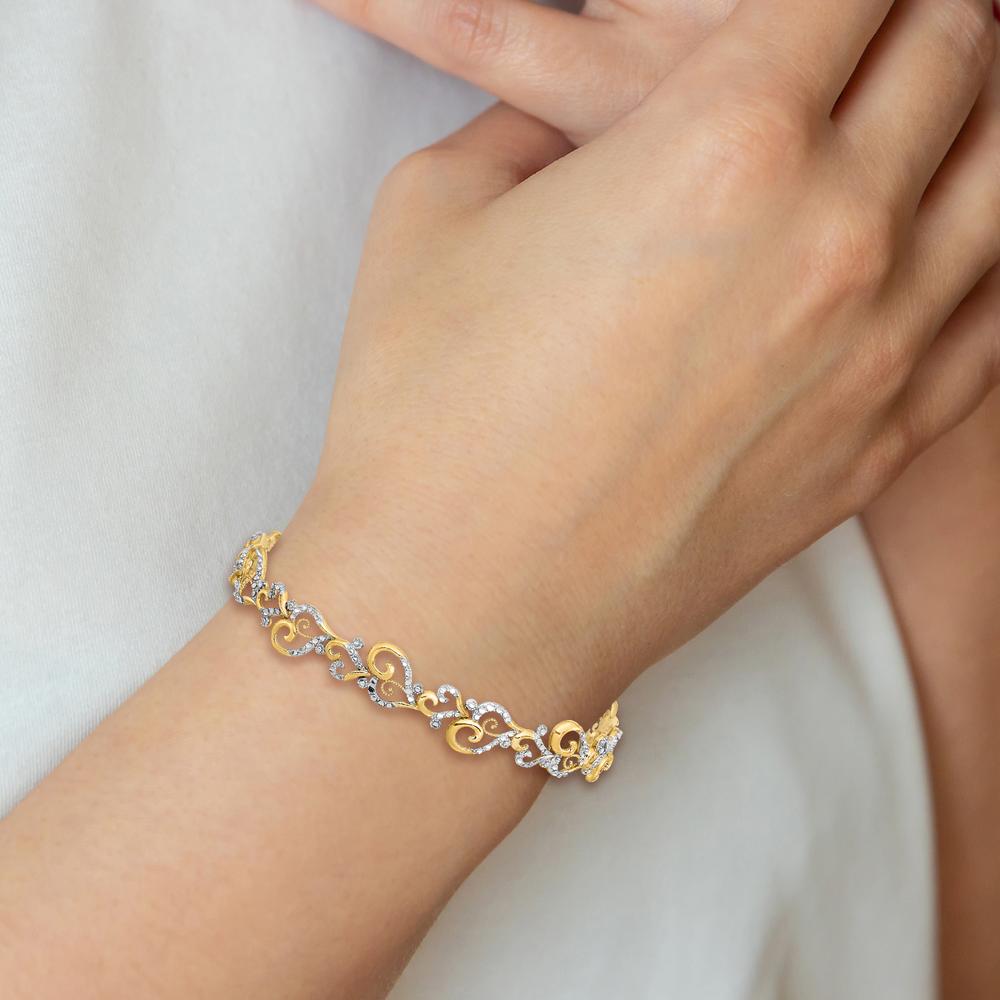 14K Yellow Gold and White Rhodium Diamond-Cut Fancy Swirls 7.5" Bracelet by Oro Pregiato