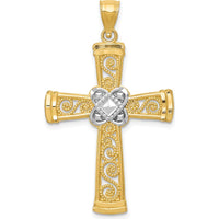 14K Yellow Gold and White Rhodium Diamond-cut Filigree Cross Pendant - 39mm by Oro Pregiato