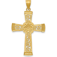 14K Yellow Gold and White Rhodium Diamond-cut Filigree Cross Pendant - 39mm by Oro Pregiato