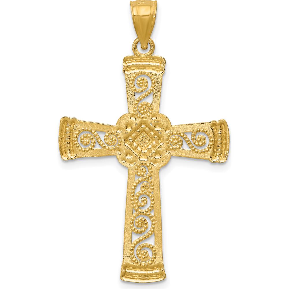 14K Yellow Gold and White Rhodium Diamond-cut Filigree Cross Pendant - 39mm by Oro Pregiato