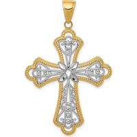 14K Yellow Gold and White Rhodium Diamond-Cut Filigree Cross Pendant - 45mm Length by Oro Pregiato
