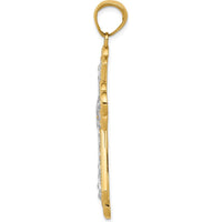14K Yellow Gold and White Rhodium Diamond-Cut Filigree Cross Pendant - 45mm Length by Oro Pregiato