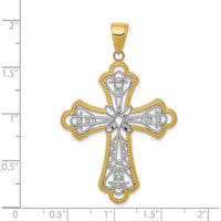 14K Yellow Gold and White Rhodium Diamond-Cut Filigree Cross Pendant - 45mm Length by Oro Pregiato
