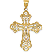 14K Yellow Gold and White Rhodium Diamond-Cut Filigree Cross Pendant - 45mm Length by Oro Pregiato