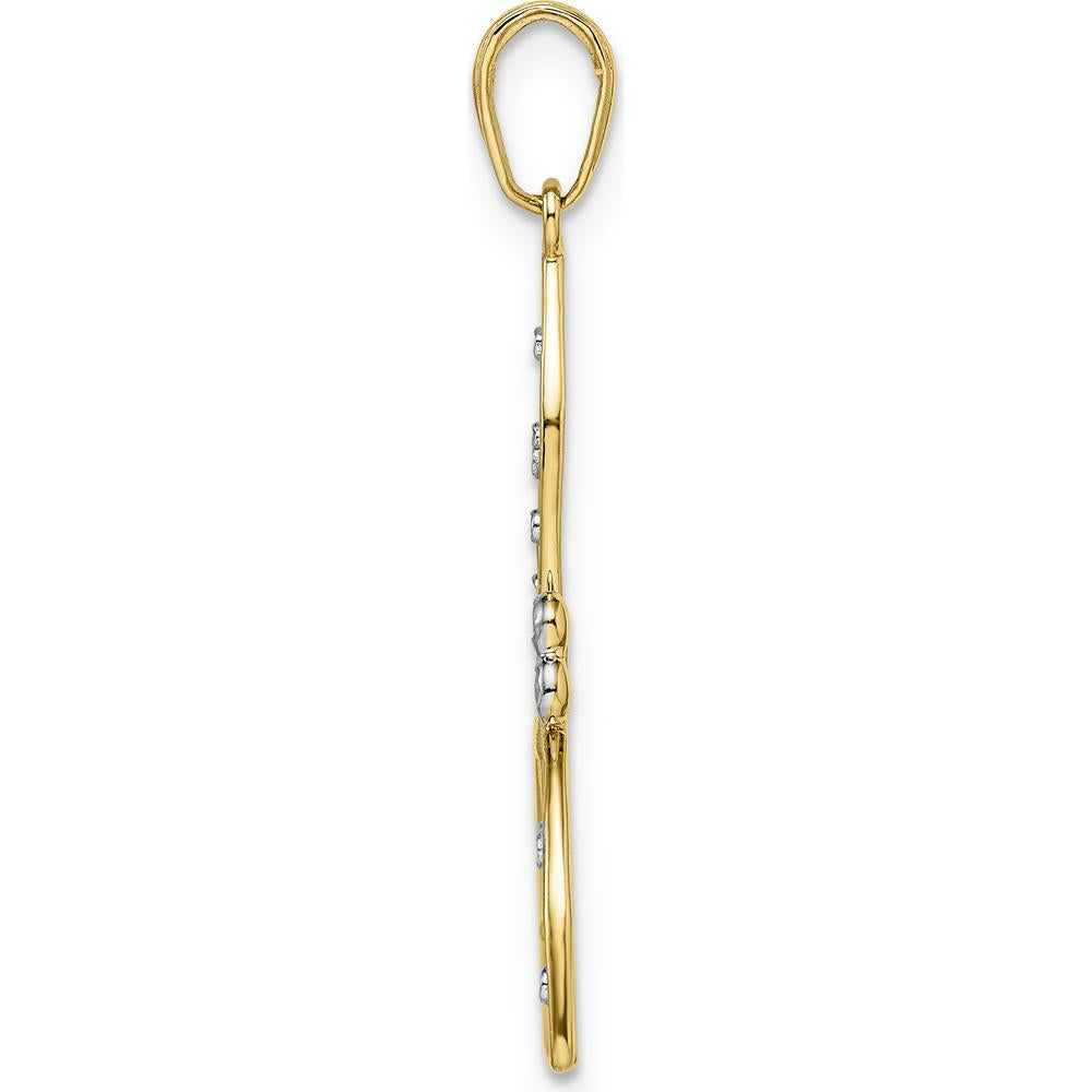 14K Yellow Gold and White Rhodium Diamond-cut Filigree Dragonfly Pendant - 34.77mm Length by Oro Pregiato