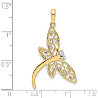 14K Yellow Gold and White Rhodium Diamond-cut Filigree Dragonfly Pendant - 34.77mm Length by Oro Pregiato