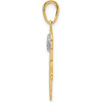 14K Yellow Gold and White Rhodium Diamond-Cut Filigree Evil Eye Hamsa Pendant - 29.43mm Length by Oro Pregiato