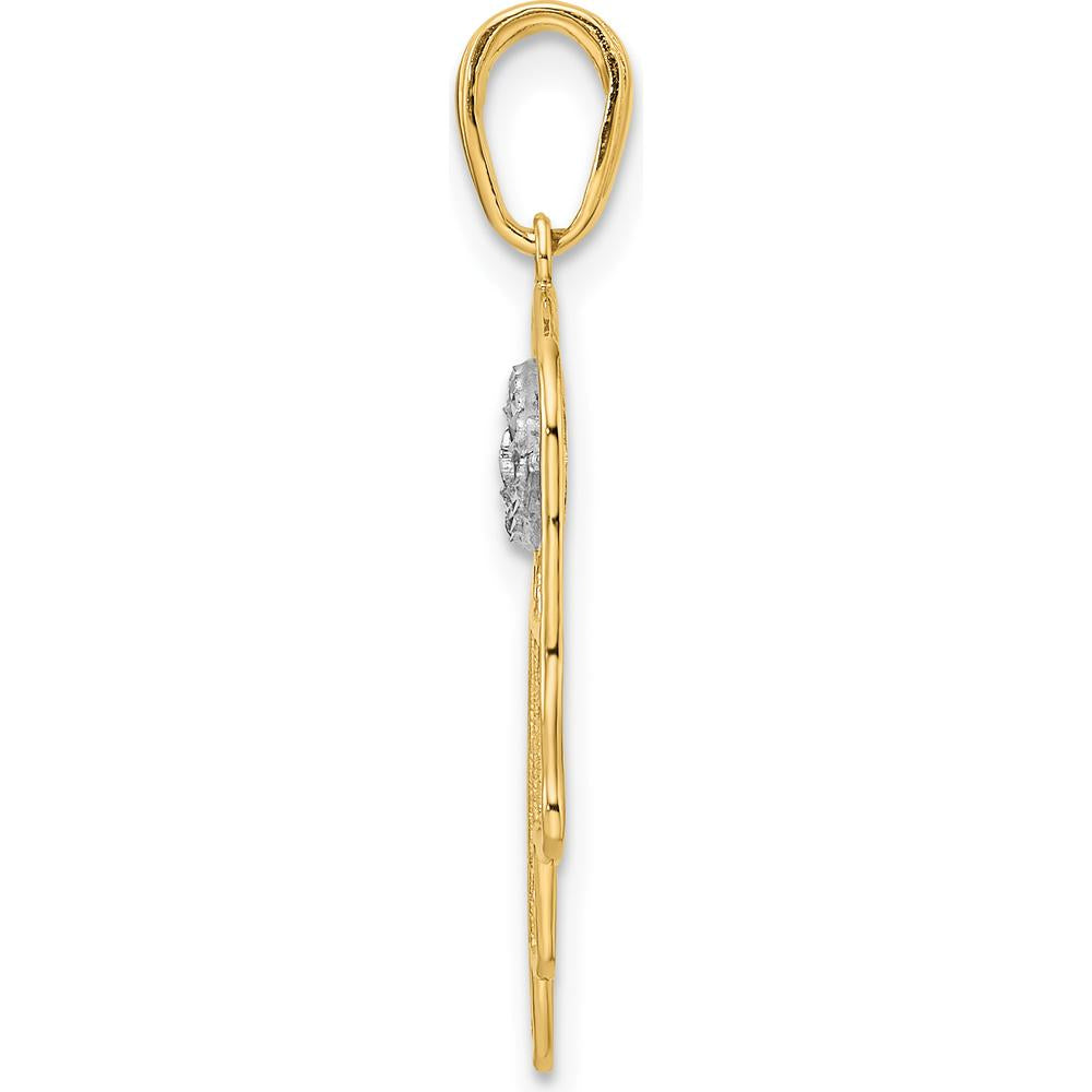 14K Yellow Gold and White Rhodium Diamond-Cut Filigree Evil Eye Hamsa Pendant - 29.43mm Length by Oro Pregiato