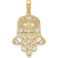 14K Yellow Gold and White Rhodium Diamond-Cut Filigree Evil Eye Hamsa Pendant - 29.43mm Length by Oro Pregiato