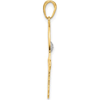14K Yellow Gold and White Rhodium Diamond-Cut Filigree Hamsa Pendant - 34.9mm Length by Oro Pregiato