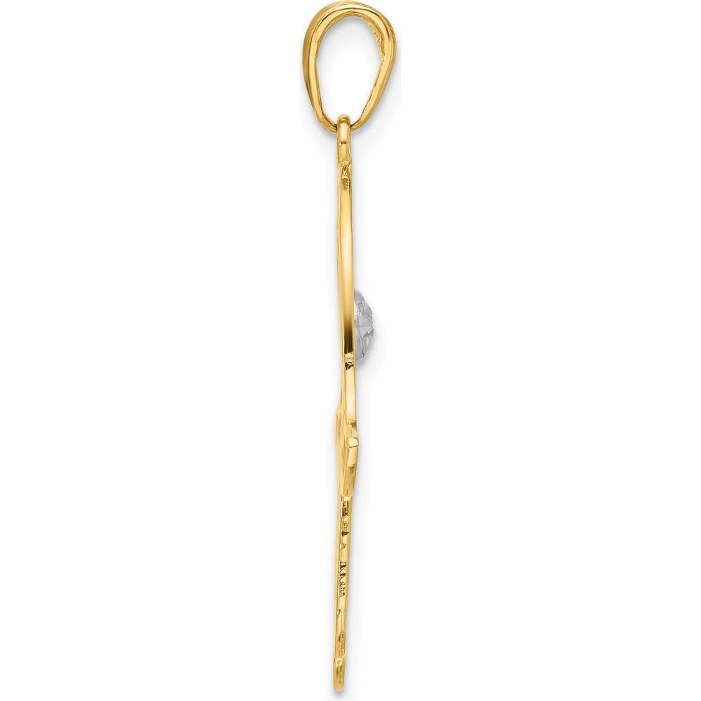 14K Yellow Gold and White Rhodium Diamond-Cut Filigree Hamsa Pendant - 34.9mm Length by Oro Pregiato
