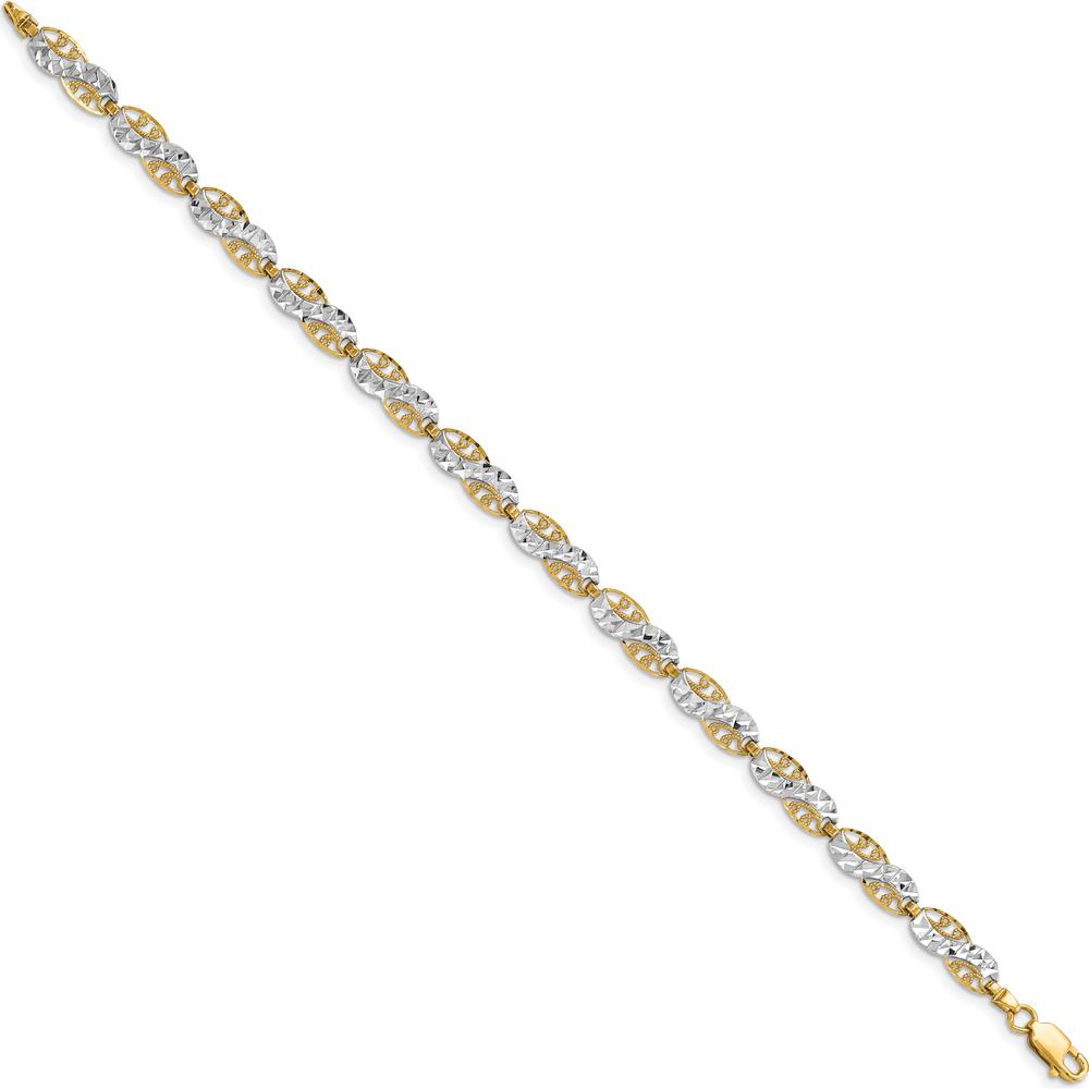 14K Yellow Gold and White Rhodium Diamond-Cut Filigree Link Bracelet - 7.5" Length by Oro Pregiato