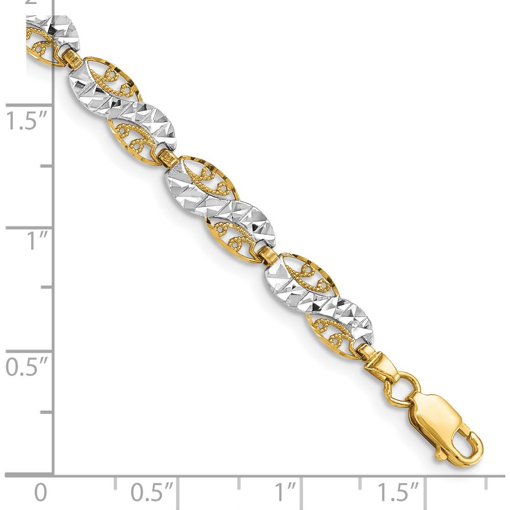 14K Yellow Gold and White Rhodium Diamond-Cut Filigree Link Bracelet - 7.5" Length by Oro Pregiato