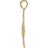 14K Yellow Gold and White Rhodium Diamond-cut Filigree Medallion Charm - 35mm Length by Oro Pregiato